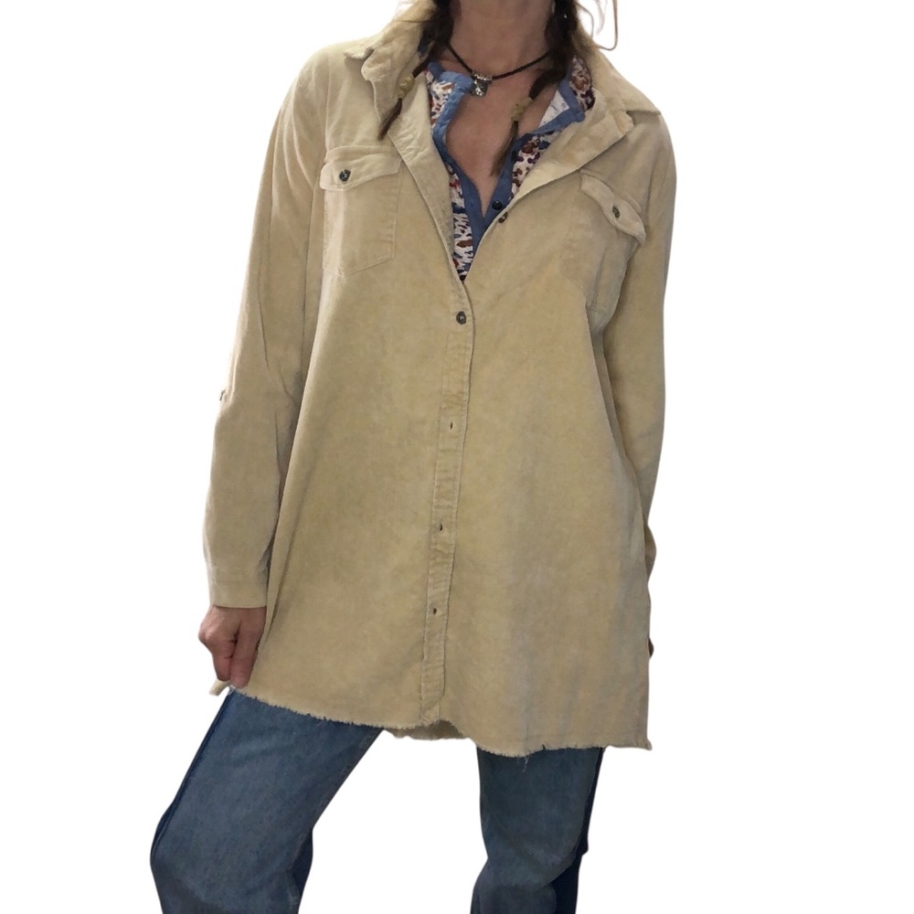 Umgee Corduroy Tan Jacket Tunic Dress Sz M Casual Y2K Grunge Boho 90’s Gorpcore